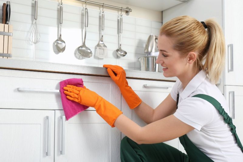 Clean up your kitchen cabinets after water damage.